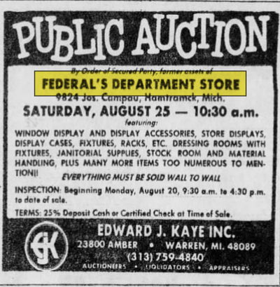 Federals (Federal Department Store) - Aug 12 1979 Auction